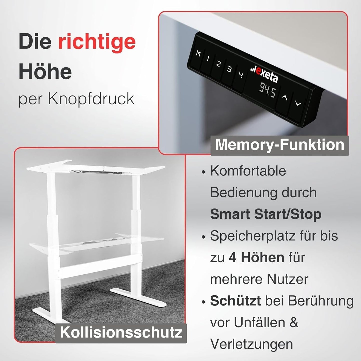 exeta ergoSMARTPLUS Bedieneinheit Details der Höhenveränderung
