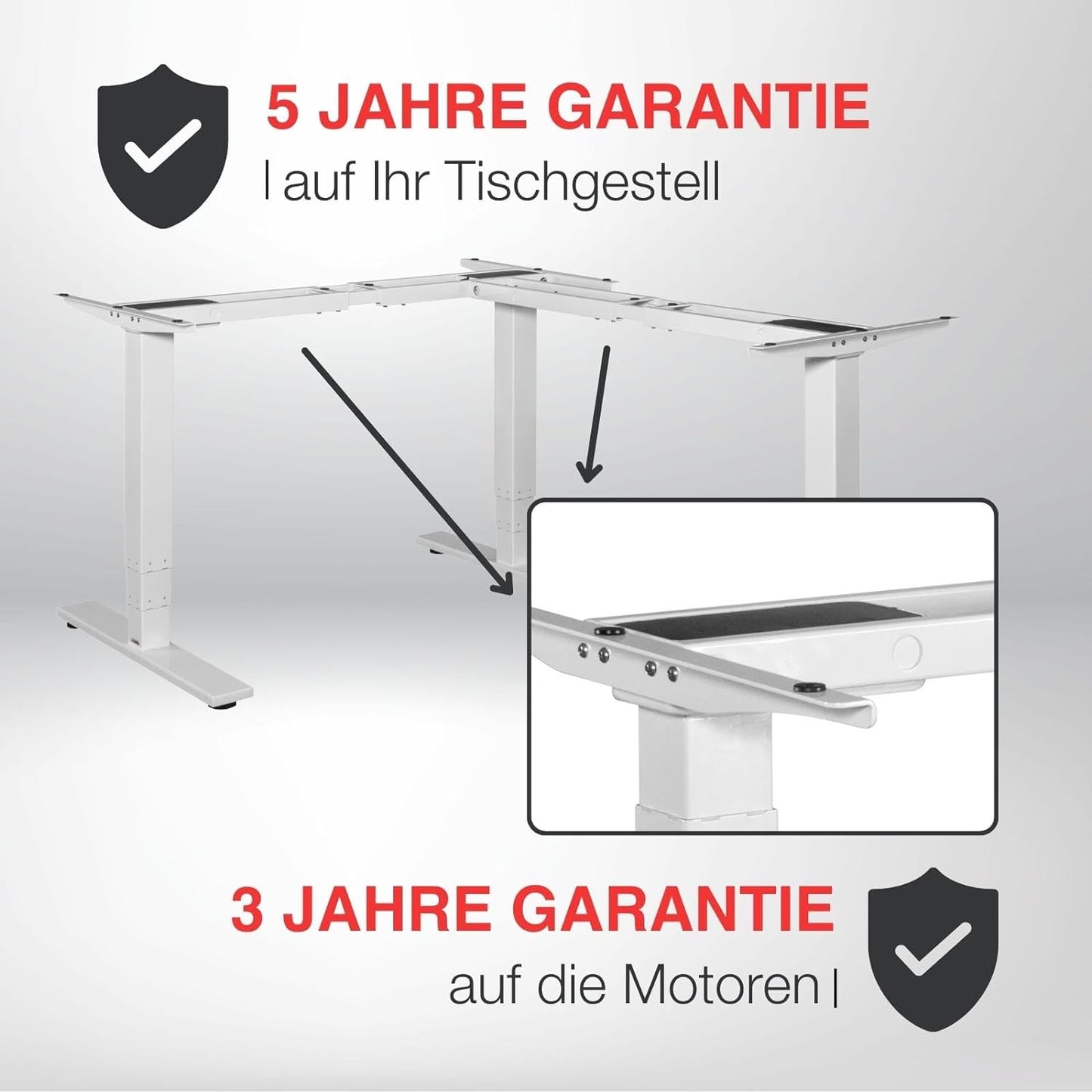 exeta ergoECK höhenverstellbarer Schreibtisch elektrisch Dreieck L-Form 90° Übereck weiß Garantie