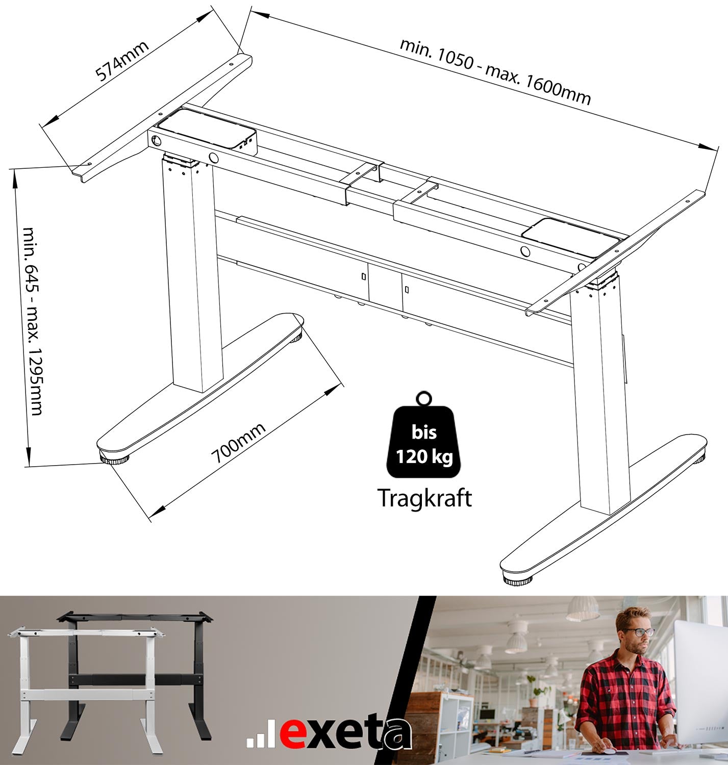Spar-Bundle ergoSMARTPLUS weiss + Tischplatte nussbaum 120x75x2,5cm