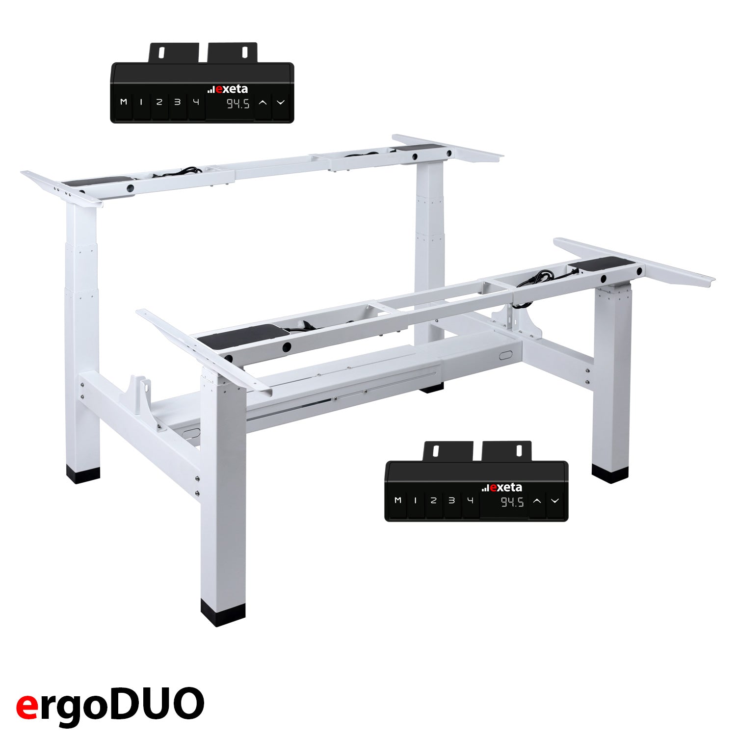 Garantie | der-ergotisch 5J – | Weiß: Dual-Platz Elektro-Tisch ergoDUO exeta
