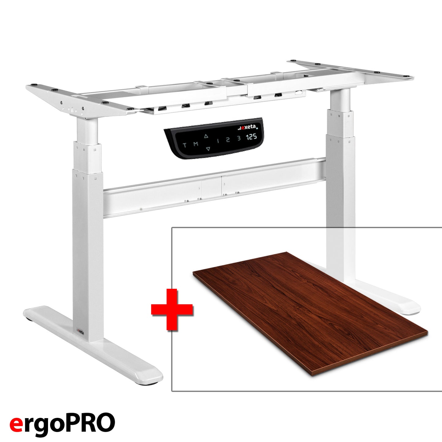 Sparbundle exeta ergoPRO weiss + Tischplatte Nussbaum 180cm