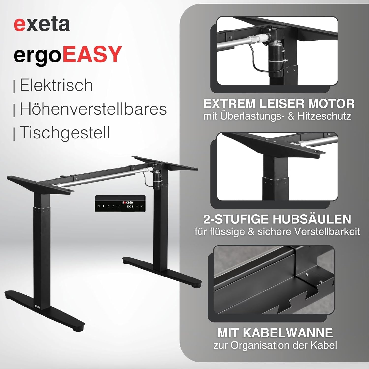 ergoEASY elektrisch höhenverstellbares Tischgestell schwarz Details