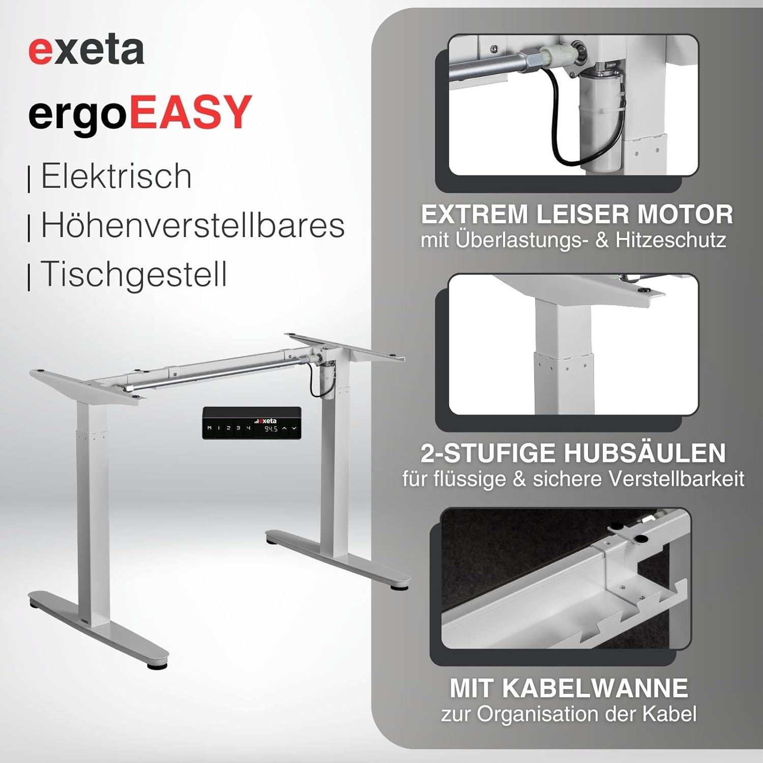 ergoEASY elektrisch höhenverstellbares Tischgestell weiß Details
