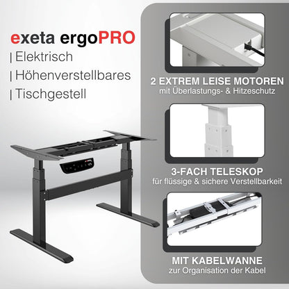 exeta ergoPRO höhenverstellbarer Schreibtisch elektrisch Tischgestell weiß Details