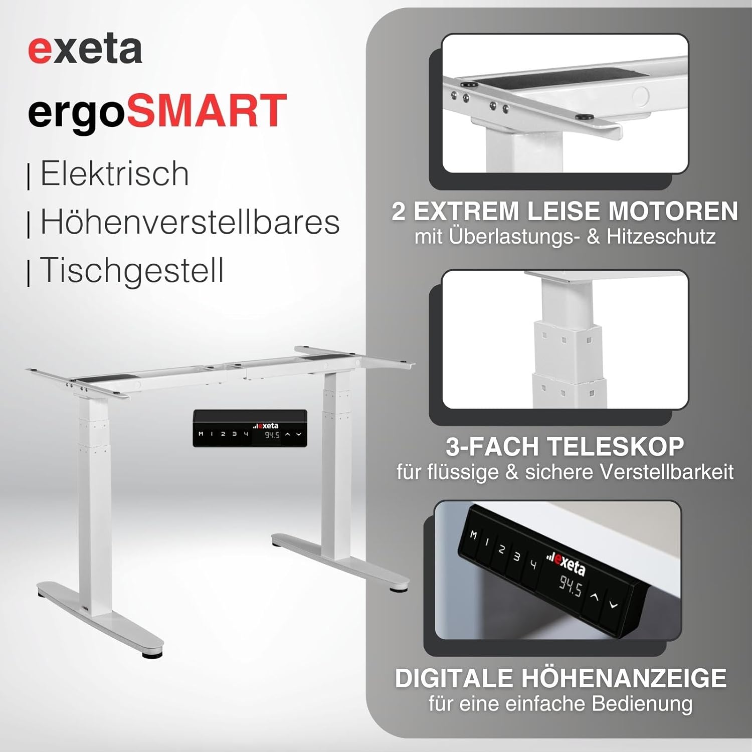 exeta ergoSMART: höhenverstellbarer Schreibtisch elektrisch weiß –  der-ergotisch