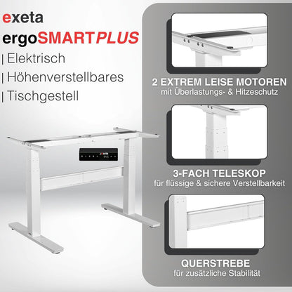 exeta ergoSMARTPLUS höhenverstellbarer Schreibtisch elektrisch Tischgestell weiß Details