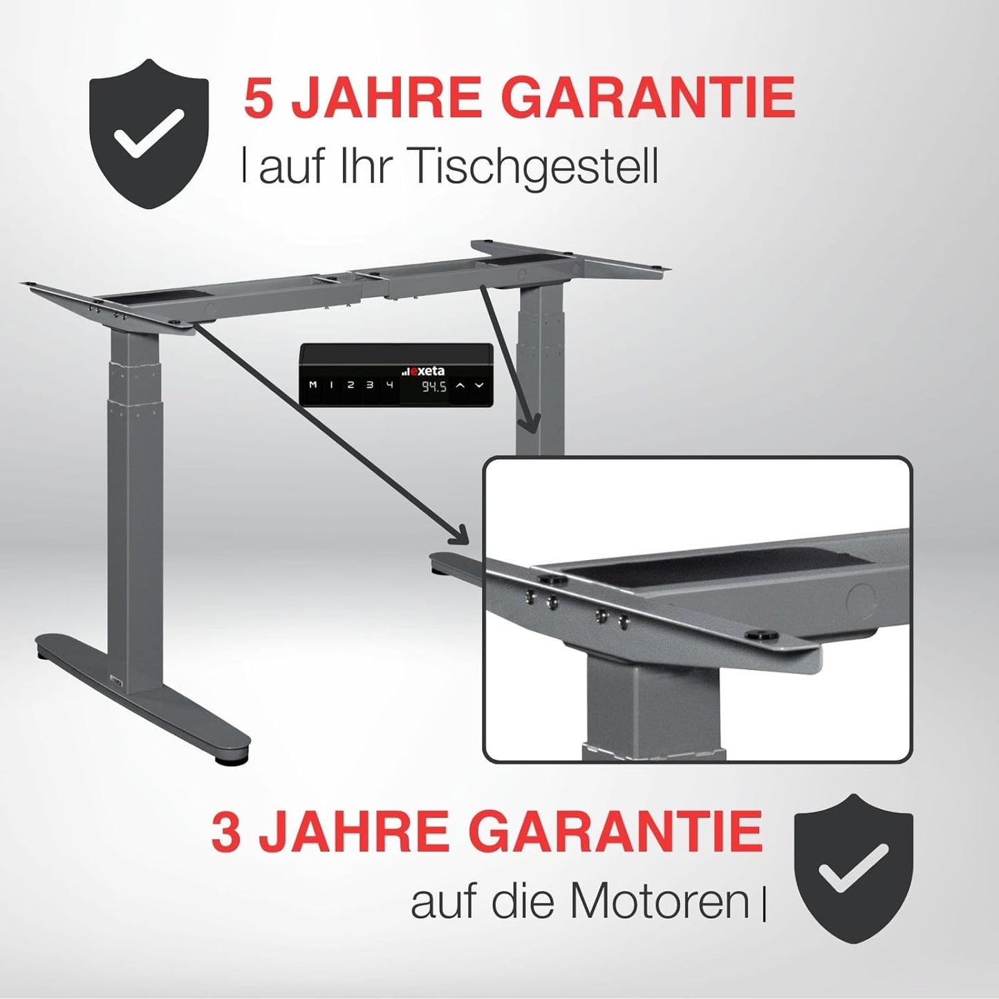 exeta ergoSMART höhenverstellbarer Schreibtisch elektrisch Tischgestell grau Garantie