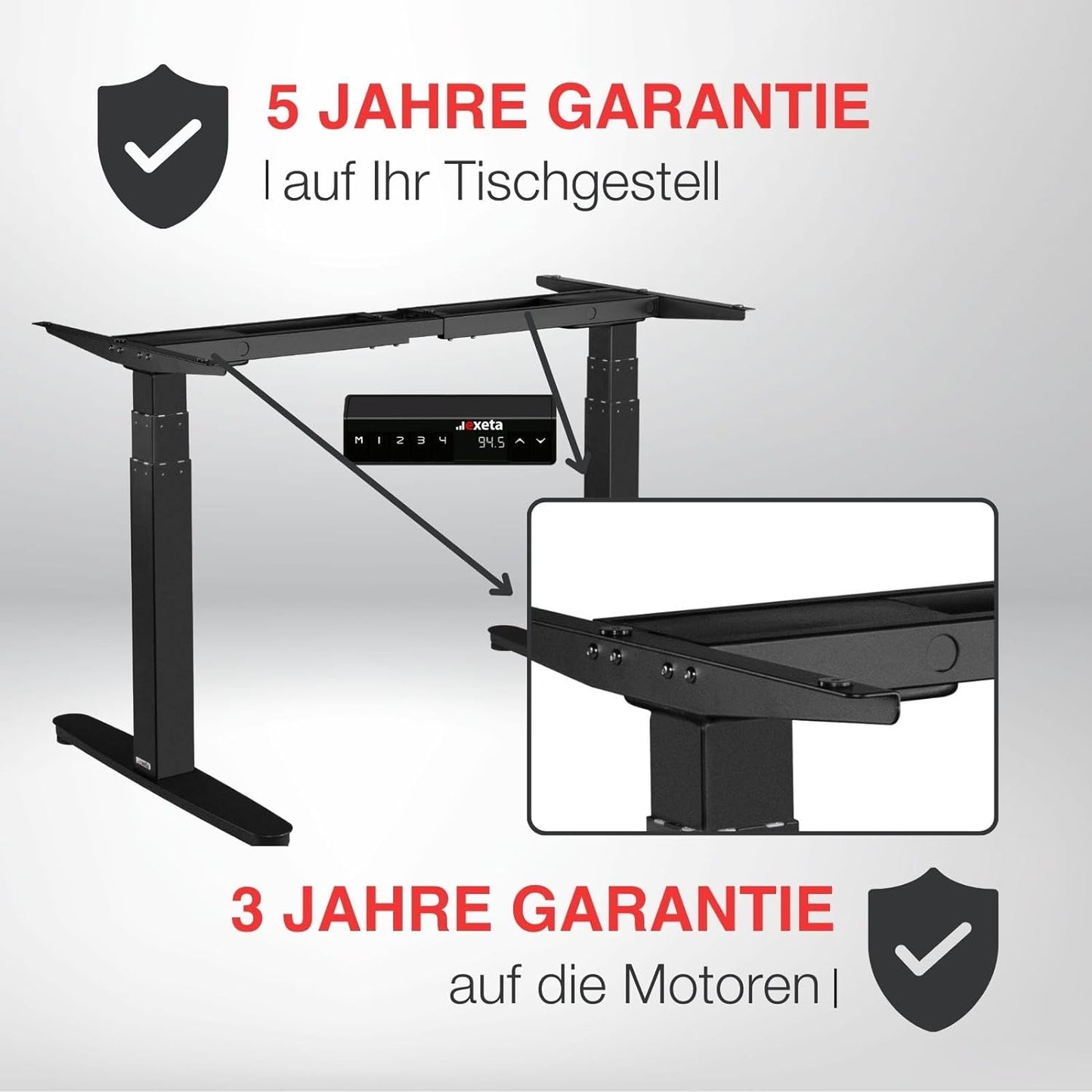 exeta ergoSMART höhenverstellbarer Schreibtisch elektrisch Tischgestell schwarz Garantie