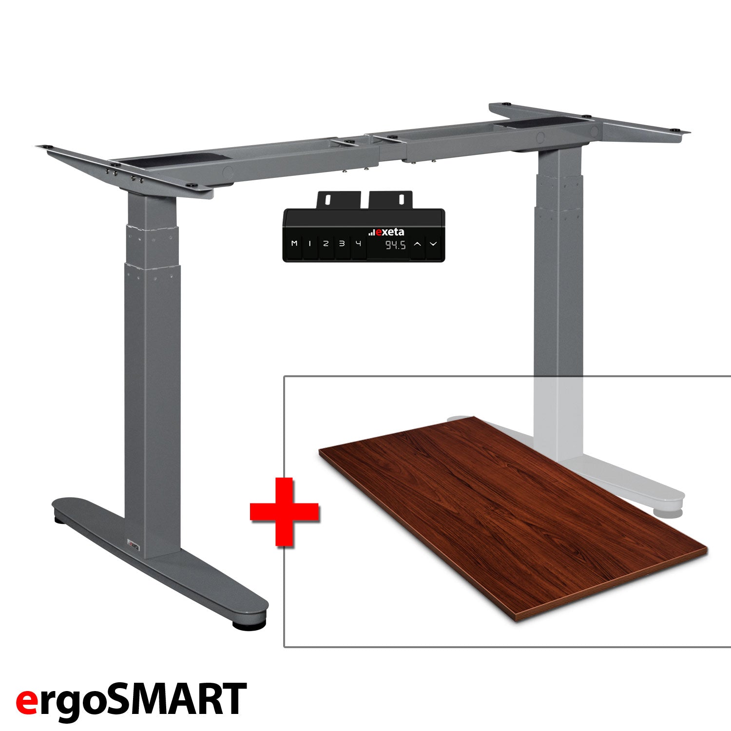 Spar-Bundle ergoSMART grau + Tischplatte nussbaum 150x75x2,5cm Produktbild