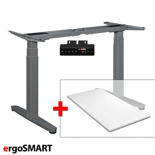 Spar-Bundle ergoSMART grau + Tischplatte weiss 120x75x2,5cm Produktbild