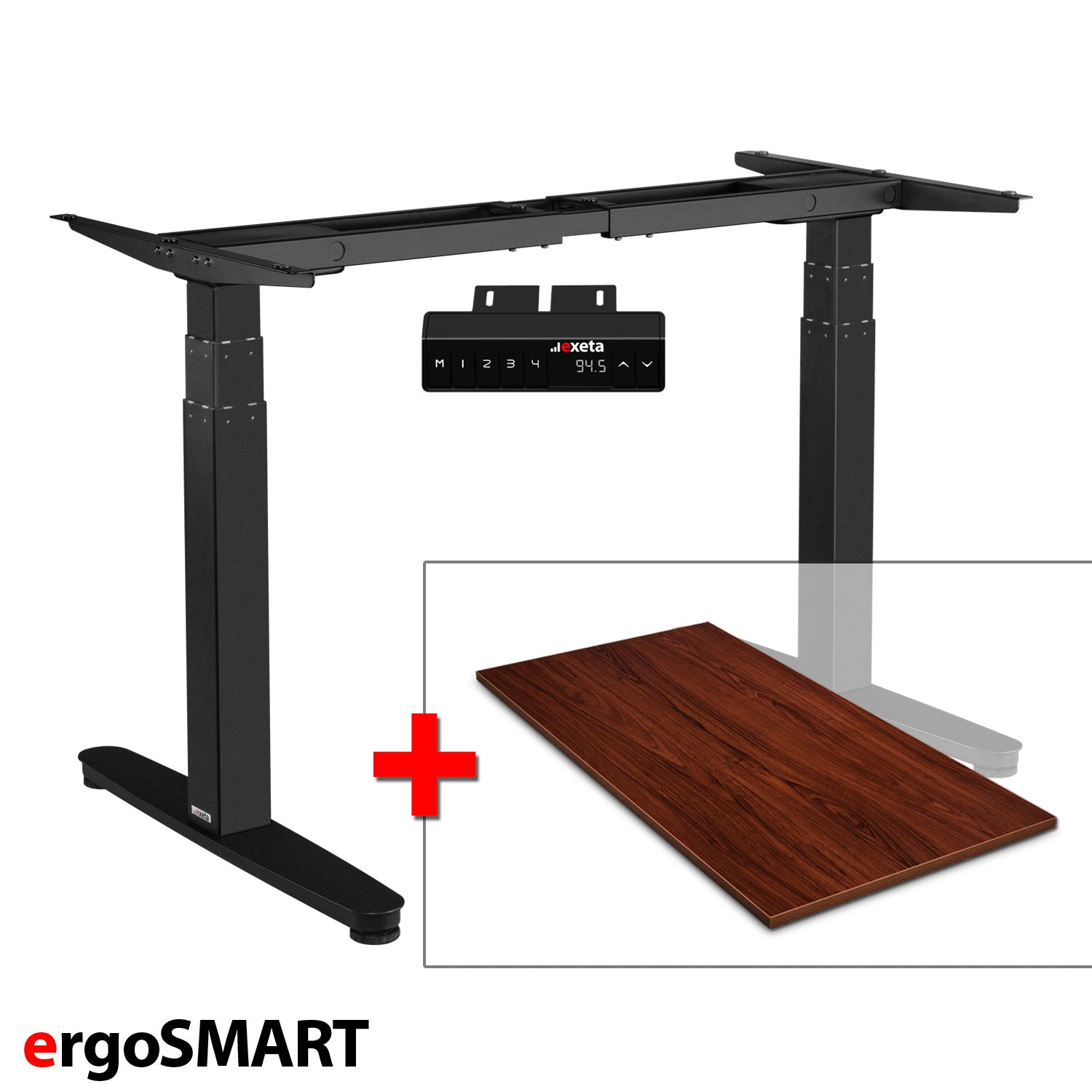 Spar-Bundle ergoSMART schwarz + Tischplatte nussbaum 180x75x2,5cm Produktbild