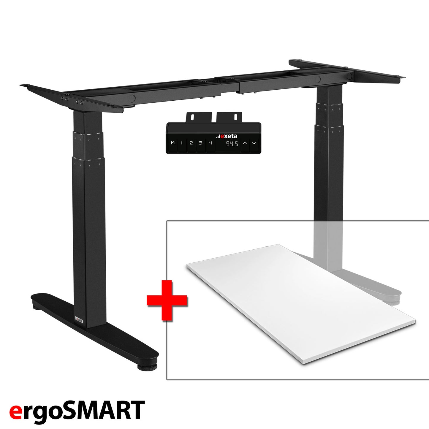 Spar-Bundle ergoSMART schwarz + Tischplatte weiss 120x75x2,5cm Produktbild