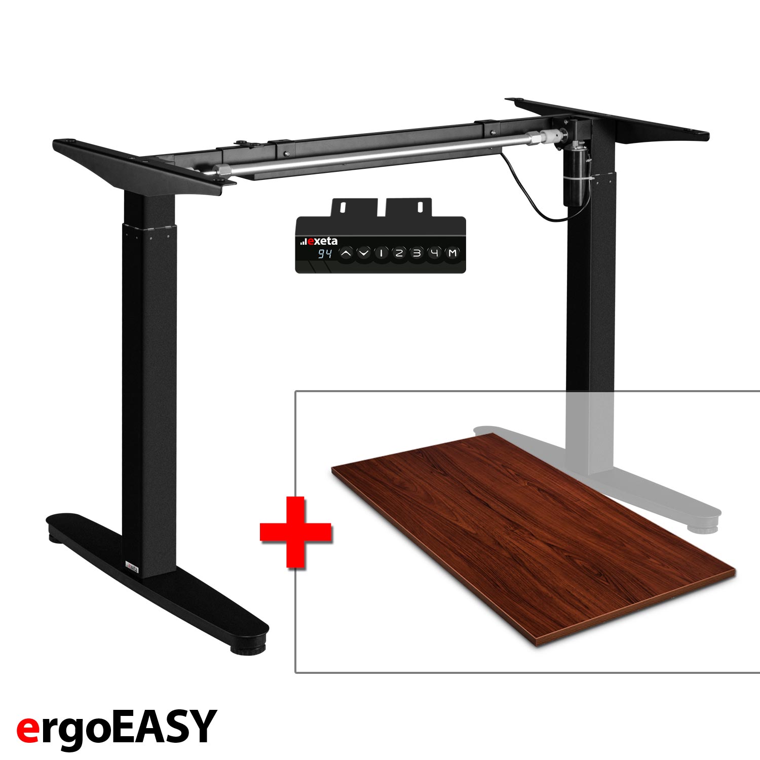 Spar-Bundle ergoEASY schwarz + Tischplatte nussbaum 150x75x2,5cm Produktbild