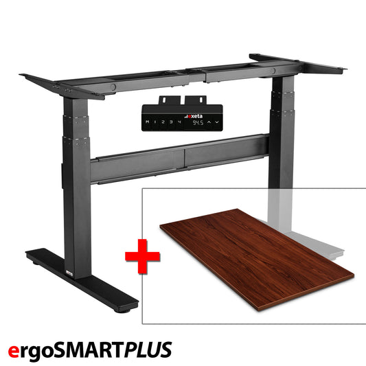 Spar-Bundle ergoSMARTPLUS schwarz + Tischplatte nussbaum 120x75x2,5cm Produktbild