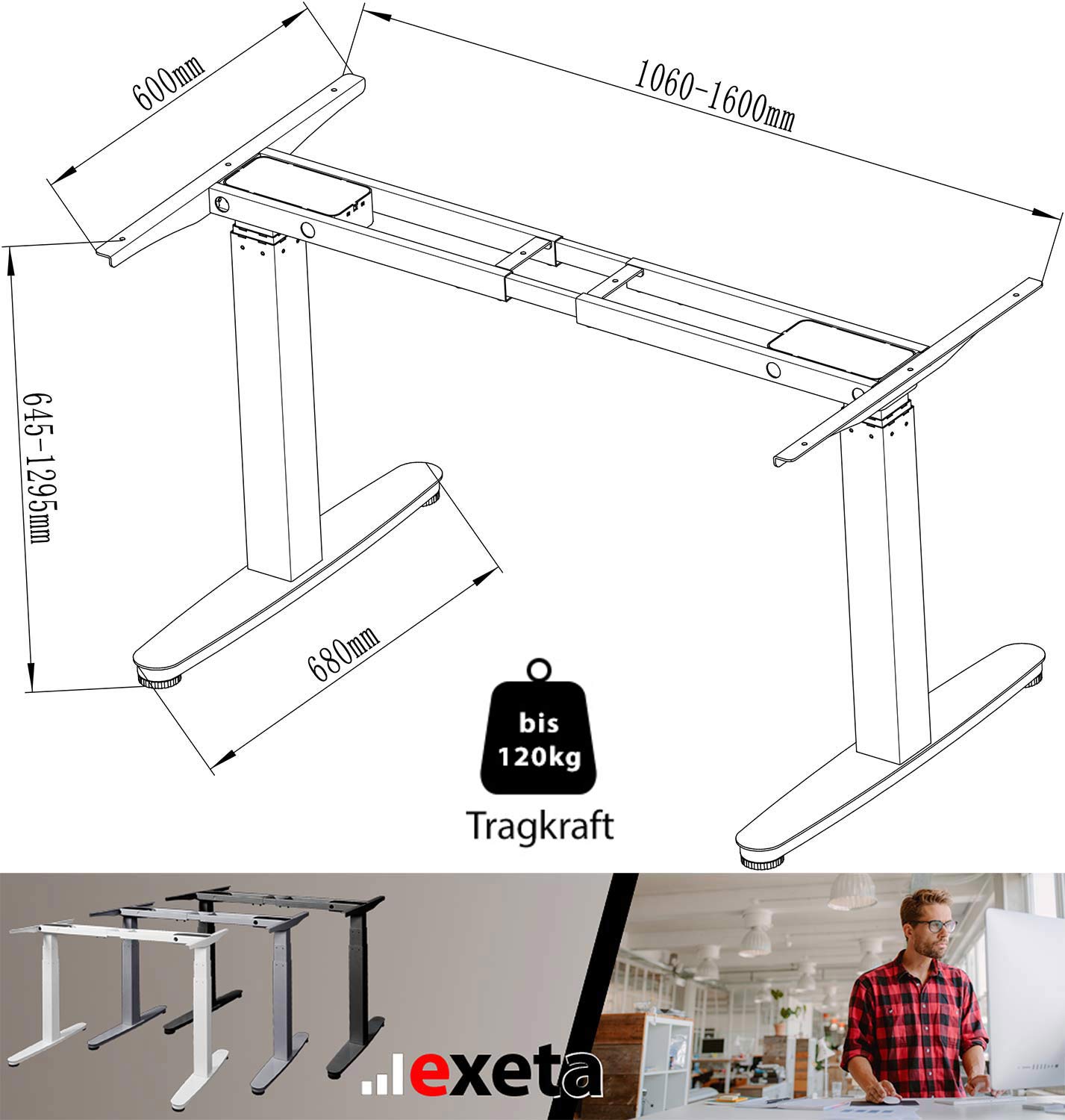 Spar-Bundle ergoSMART weiss + Tischplatte nussbaum 120x75x2,5cm